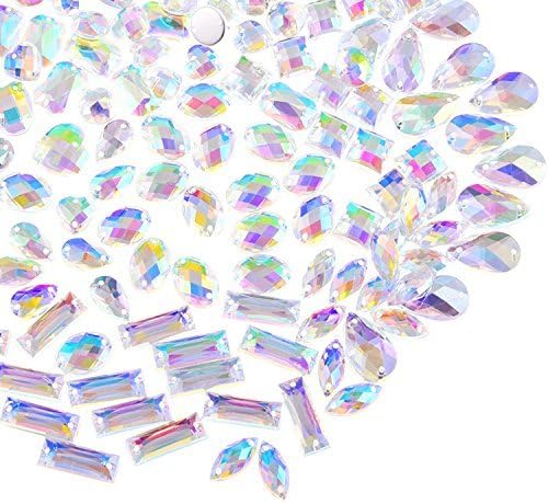 Hicarer 100 Pieces Clear AB Gems Hotfix Rhinestones Flatback Sew on Gems Faceted Acrylic Imitation Crystal Rhinestones for Decoration Clothing DIY