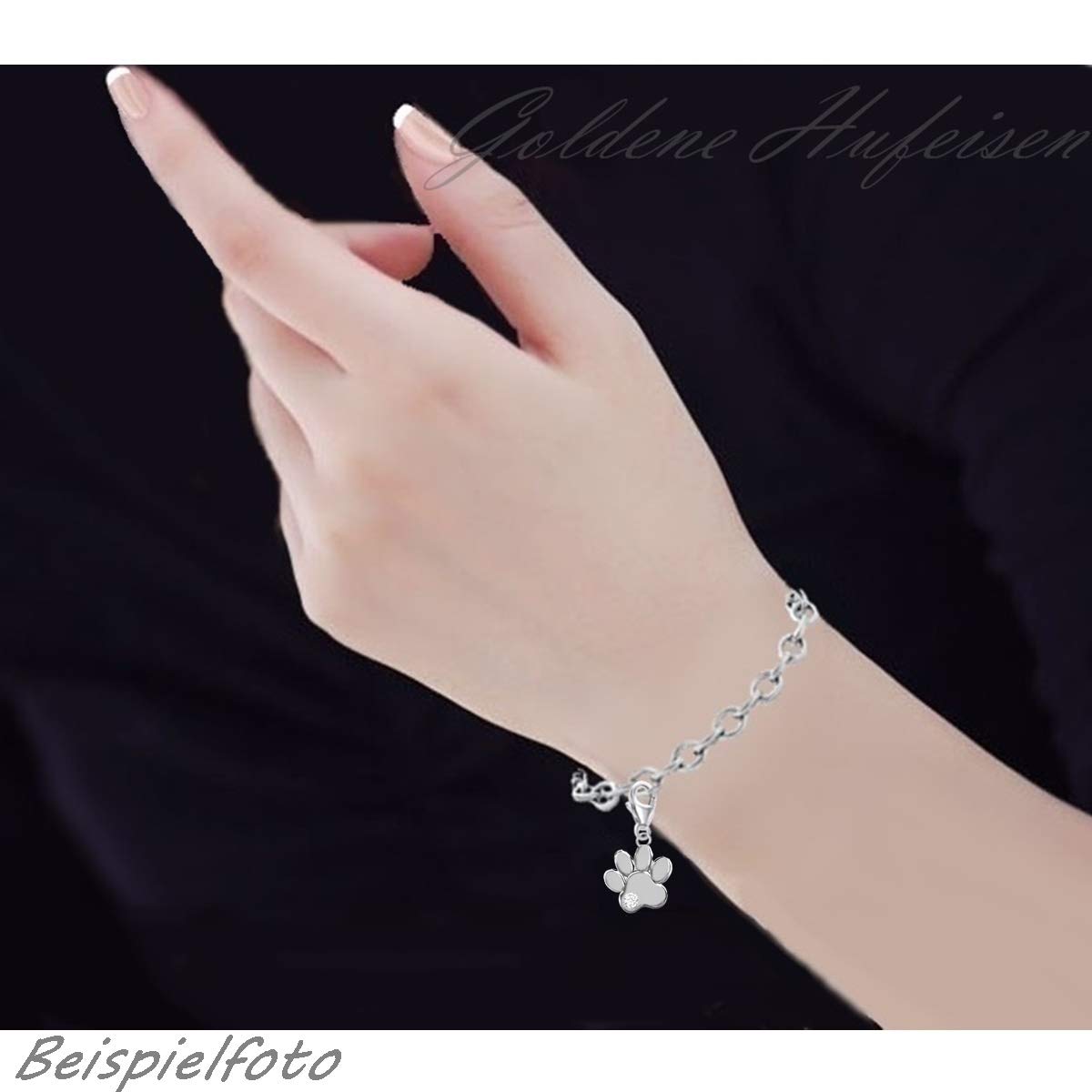 Goldene Hufeisen Pendentif mousqueton en argent véritable 925 pour bracelet à breloques, 24 x 12 x 2 mm, Argent sterling, Zircon cubique