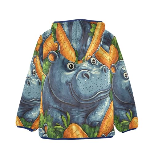 Cute Hippo Among Carrots Toddler Fleece Jacket Girl Boys Hooded Fleece Jacket Coat Warm Outwear Zip-up 3-10T2