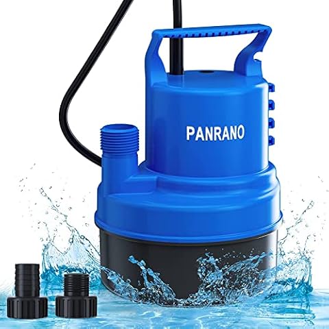 PANRANO 1/2HP Small Water Pump 2700GPH Submersible Sump Pump For Basements Garden Pond Pool Flooded Water Removal With 16.4 Ft Power Cord and Hose Adapters Cover