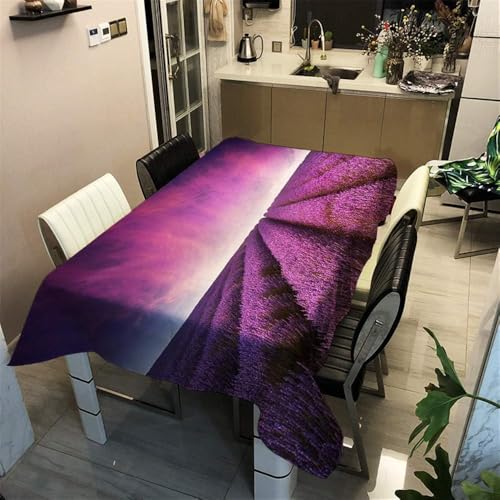 Tizhweqo Mantel Mesa Rectangular Lavanda Morada, Manteles Antimanchas Paisaje de Granja, 3D Impresión Mantel Impermeable Lavable para Cocina Salón Comedor, 140x300 cm Q.P1350
