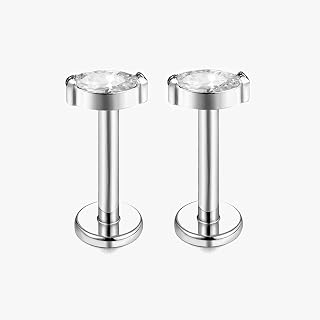 1 pair 16G G23 Titanium Threadless Labret Studs Push-in CZ Labret Lip Cluster Tragus Helix Conch Lobe Rook Cartilage Push Back Sleeper Earring Piercing Jewelry for Men Women