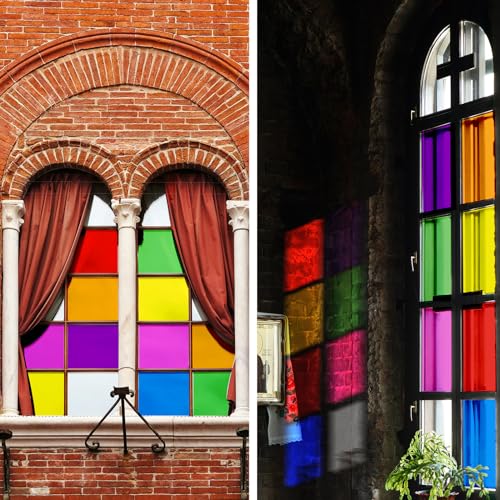 Prudiut 160 Pcs Colored Cellophane Sheets 9.05 X 9.05In Colored Cellophane Wrap 8 Colors Cello Sheets Colored Transparency Plastic Sheets For Diy Arts Crafts Halloween Christmas Decoration thumb #5