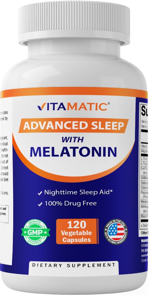 Vitamatic Advanced Sleep with Melatonin, 120 Vegetarian Capsules | Made with B6, Magnesiu…