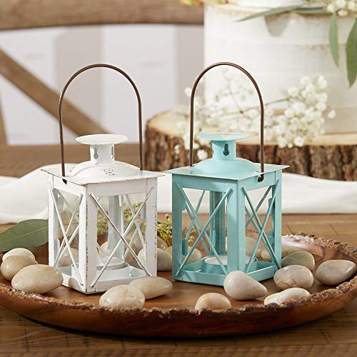 Kate Aspen Rustic Shelf Decor Luminous Vintage Tea Light Votive Candle Holders Metal Mini Decorative Lantern, Distressed Teal Blue #TOP2