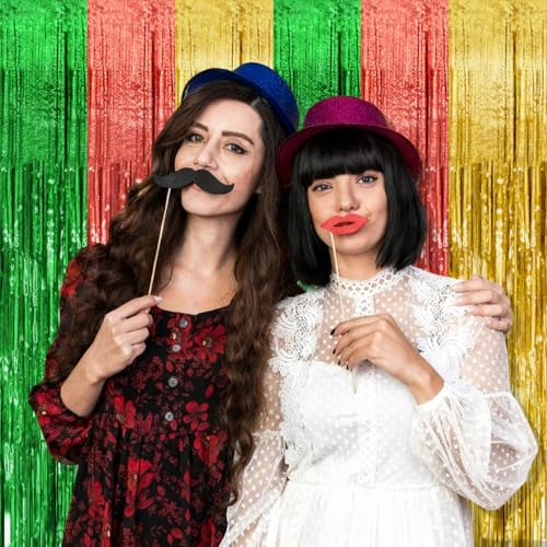 Image of 2 Pack Hawaii Backdrop Party Decorations Tinsel Curtain Summer Party Streamer Foil Fringe Birthday Decorations Photo Booth Vibrant Theme Christmas Beach Baby Shower Graduation Decor