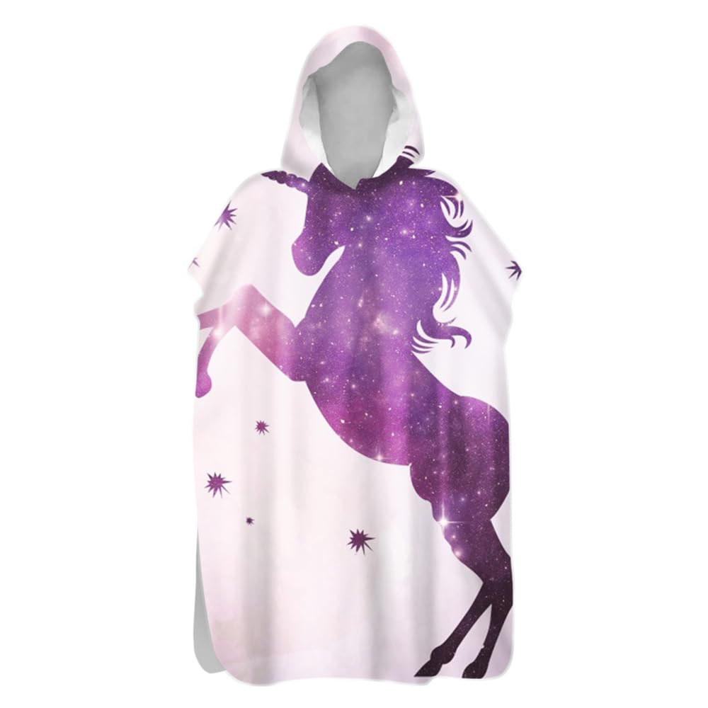 Highdi Hooded Changing Robe, Microfibre Light Weight Changing Towel, Towel Poncho for Surfing Swimming Beach Changing, Quick Dry Poncho for Women Men Adults (60x110cm,unicorn theme 3)