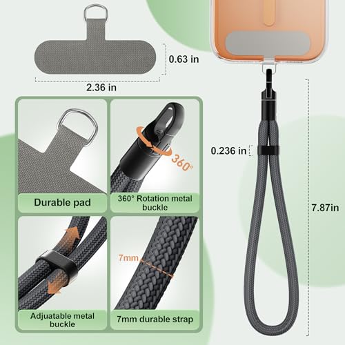 SHANSHUI Hand Wrist Strap Lanyard, 3 Pack Adjustable Cell Phone Lanyard Strap, Hand Wrist Strap Lanyard with 3x Tether Tabs for Smartphones- Black Dark Gray Orange — view 2