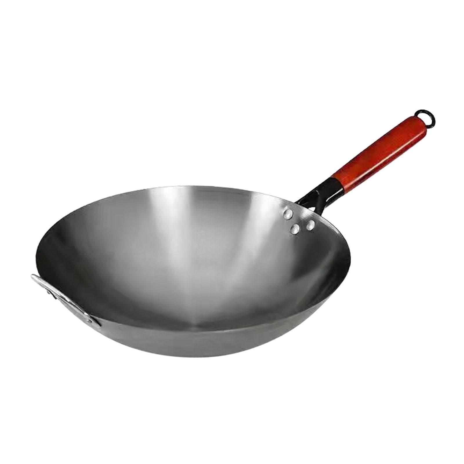 Padella Wok Wok a Fondo Tondo Wok per Cottura Generale con Manico in Legno Cucina a Gas a Induzione Cottura Wok Cinese Padella Antiaderente, 40 Cm