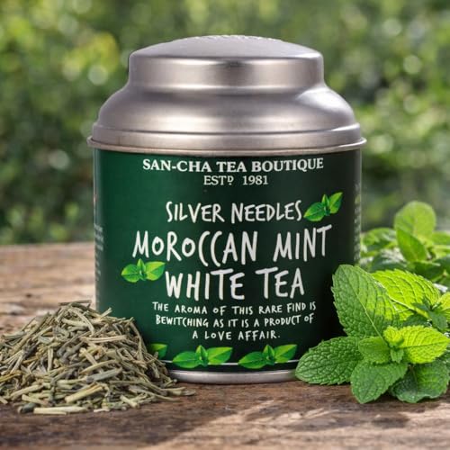 Image of Sancha Tea Boutique, Moroccan Mint White Tea, 25g Loose Leaves | Refreshing & Calming Silver Needle White Tea with Real Mint | Detox & Antioxidant Rich | Micro-Batch Blended