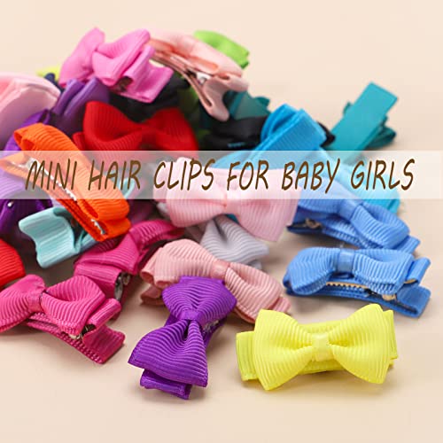 Baby Hair Clips Bows For Girls Mini Fully Lined Baby Bows Grosgrain Ribbon 1.2" Tiny Hair Bows Clips For Baby Girls Infant Fine Hair 40Pcs (20Colors In Pairs) #TOP3