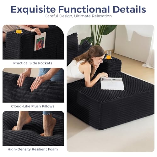 Image of MAXYOYO Modular Sectional Couch with L-Shape Chaise and Loveseat, Modern Boneless Couch for Living Room, Oversized Sofa with Deep Seat, No Assembly Required, Black