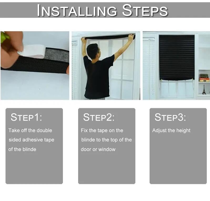 2Pcs Non-Woven Fabric Pleated Zebra Blinds Self-Adhesive Window Shade Blackout Curtain for Bedroom Living Room Blcony Office Decor (Coffee, 60 X 150cm/23.62 X 59.06)