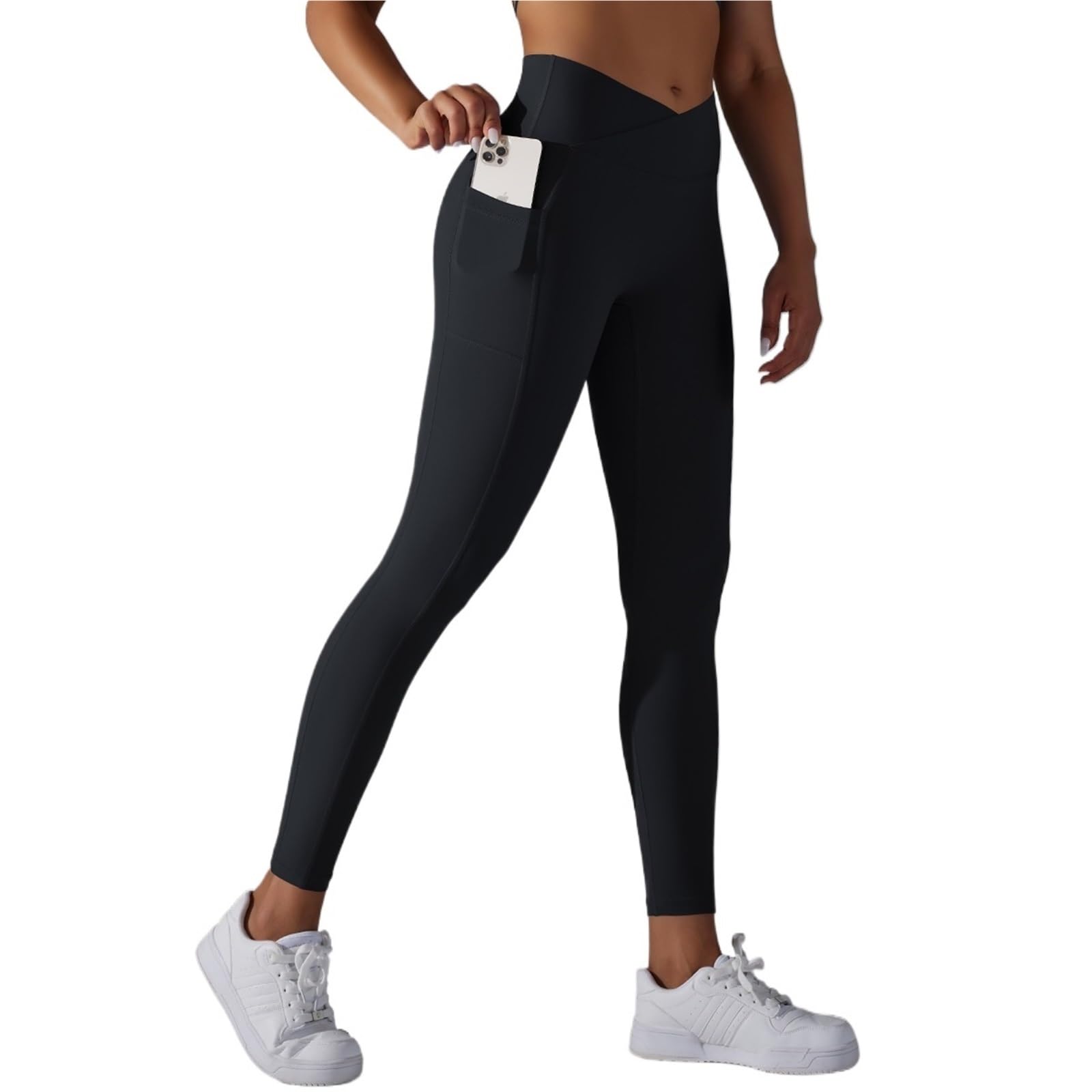 Damskie legginsy z krzyżem w talii spodnie do jogi z kieszeniami legginsy do biegania na rowerze oddychające legginsy sportowe legginsy treningowe z wysokim stanem