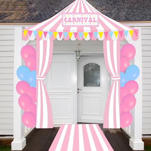 Image of Fanfanwin 4 Pcs Carnival Circus Tent Decorations Carnival Entryway Door Party Decor Awning Hanging Banner Aisle Runners Supply for Circus Theme Birthday Celebration(Exquisite)