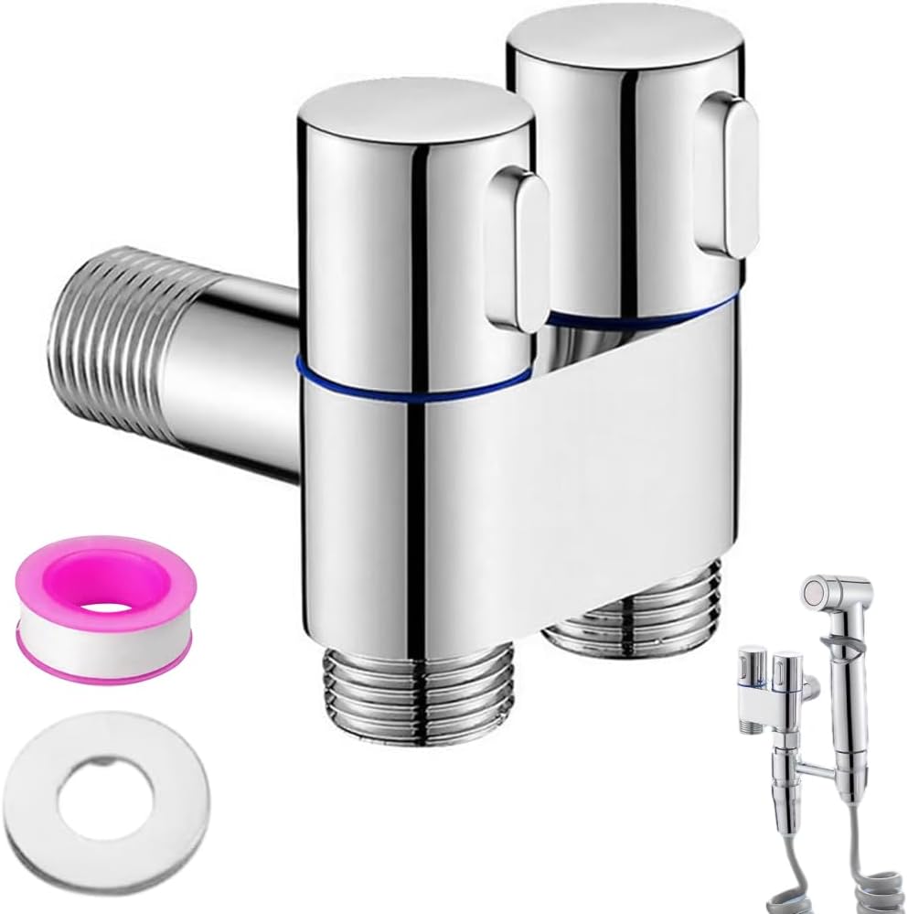 Supvox® One In Two Out Water System Control Valve Bathroom Faucet Installation Accessories Bidet Installation Connector Universal Bathroom Water System Control Valve with Separate Control Switch