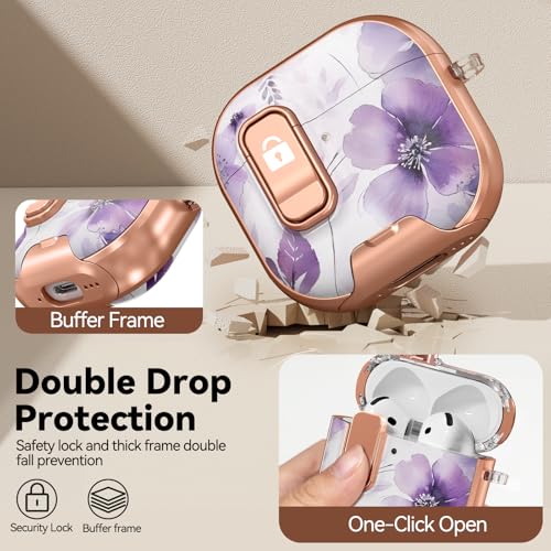 Image of for AirPod 4 Case, with Safty Lock & Phone Stand for Floral AirPod 4 Generation Case Cover for Women Girly, iPod 4 Cases with Keychain & Cleaner Kit -Purple Ink Wash Flower
