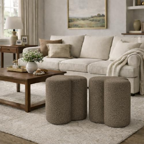 Image of HomePop 18 inch Clover Ottoman - Dark Brown Boucle