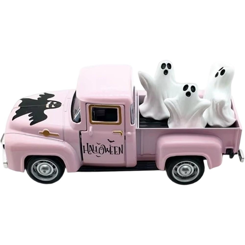 Vbsqic Halloween Truck Model, 1set Halloween Ghost Truck Decor for Farmhouse Kitchen Centerpiece, Mini Cute Ghost Tiered Tray Decor