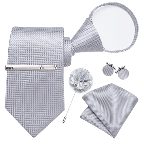 Image of DiBanGu Silk Pre-tied Ties for Men Formal Adjustable Necktie Set | 6PCS,Zipper Tie,Pocket Square,Cufflinks,Tie Clip & Lapel Pin,Wrinkle-Resistant,Premium Gift Box,Formal Business Wedding Party