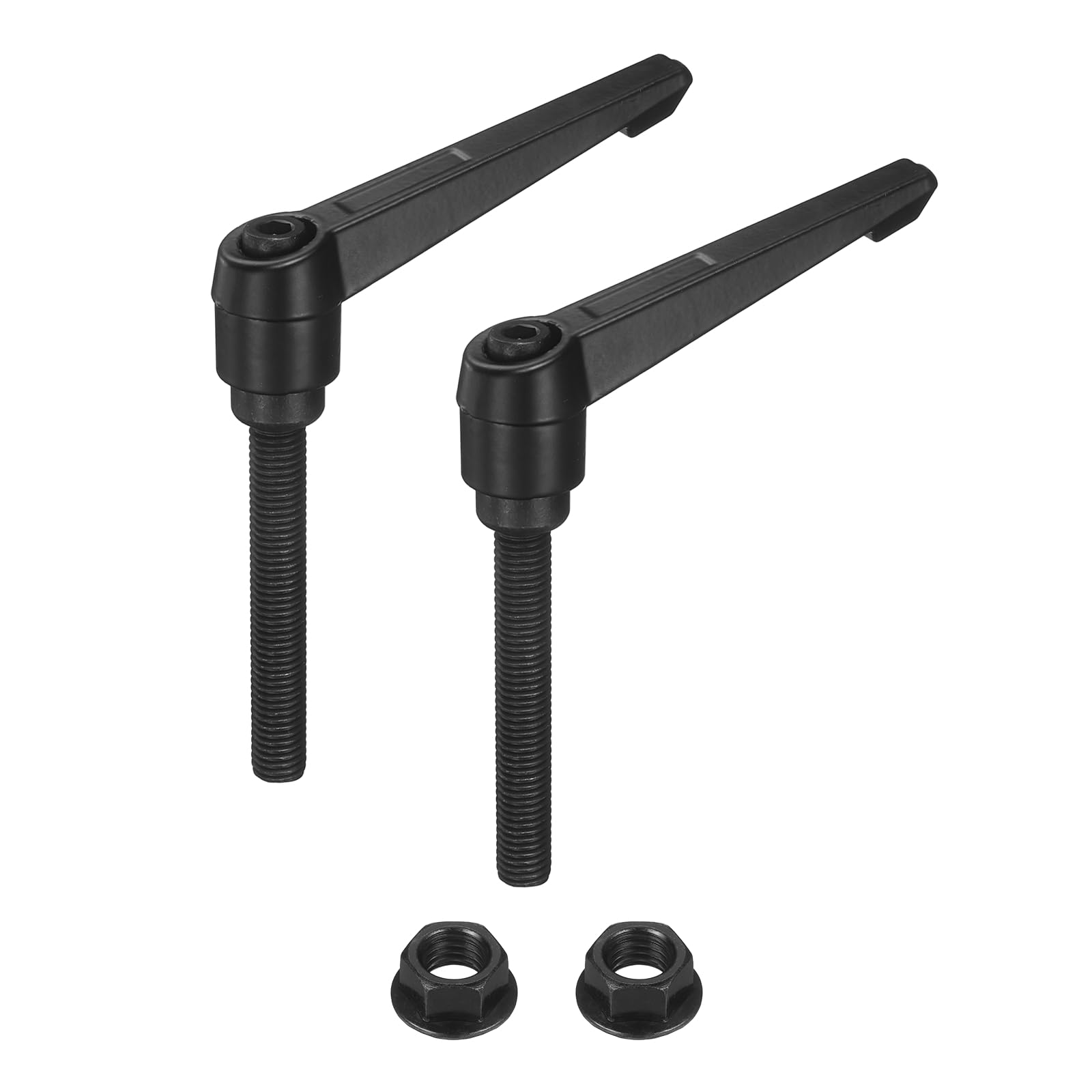 sourcing map 2Pcs Adjustable Clamping Lever Handles, M10x70mm Zinc Alloy Male Thread Stud Knobs with Nuts Quick Release Bolt Rotating Screw Handles for Lathes Woodworking, Black