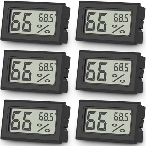 Vaikby 6-Pack Mini Digital Thermometer Hygrometer, Indoor Humidity Monitor, Temperature Humidity Gauge Meter with Fahrenheit (℉) for Greenhouse, Garden, Cellar, Closet, Fridge