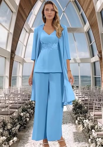 3 Pieces Mother of The Bride Pantsuits with Jacket for Wedding Guest Formal Women Dressy Pants Outfit KW0163