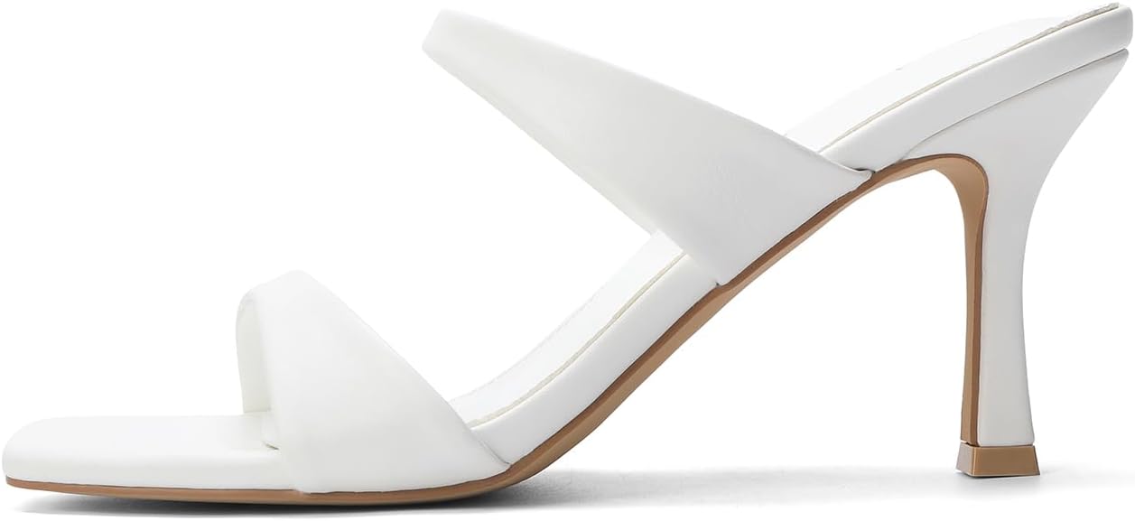 Kitten Heels for Women Two Strap Square Open Toe Mules Heels Slip On Mid Heeled Sandals - Image 3