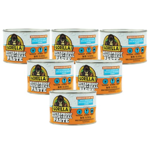 Image of Gorilla Waterproof Patch & Seal Rubberized Sealant Paste, White, 1lb Can (Bulk Pack of 6)