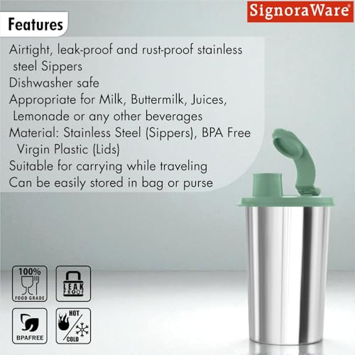 Image of SignoraWare Mini Stylish Stainless Steel Sipper | Airtight & Leakproof | Sleek & Compact Design | Ideal for Office, School, Gym & Outdoor Use | Travel-Friendly for Kids & Adults (300ml | Egreen)