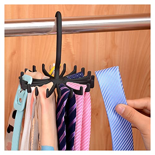 FuninCrea Krawattenhaken, 2er-Pack Mini Schal Gürtelhalter Multifunktionaler 360° Drehbarer Kunststoff-Krawattenbügel für Kleiderschrank Organizer Organisieren Sie Krawattenschals (Schwarz)