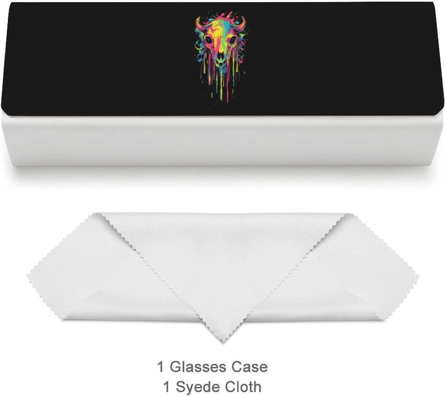 Colorful Skull Cow Printing Glasses Case Hard Shell Eyeglasses Protector Cases with Cleaning Cloth Fits Most Glasses image 3