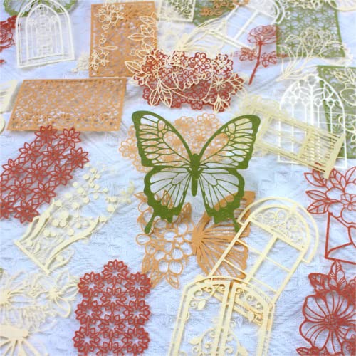 Vintage Scrapbook Cutouts Paper Lace for Scrapooking Supplies Kit,40 Pcs Decorative Scrapbook Paper Flowers, Butterfly,Window Frame Cutout for Junk Journals,DIY Art Craft Album Planner Embellishment