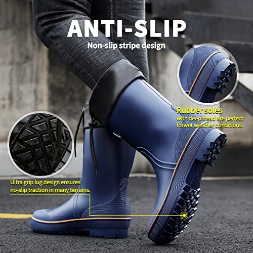 Image of HSBDNZQ Rain Boots for Men, Waterproof Mens Rubber Boots with PVC Unique Design, Comfort Lightweight Work Mud Boots, Resistant Durable Slip Garden Boots for Farming Gardening Fishing