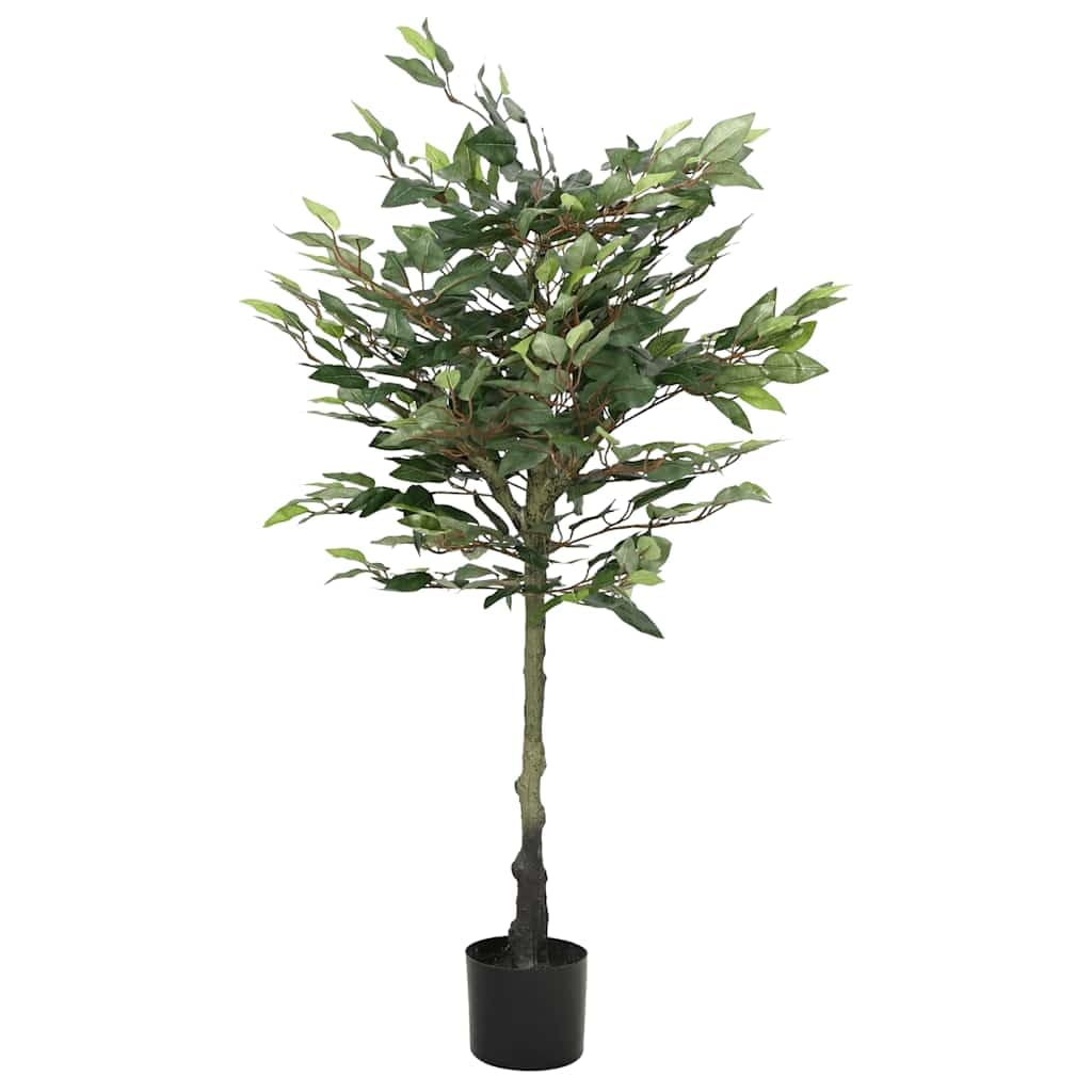 Árbol de ficus artificial con 480 hojas de fibras y tronco de polietileno de 130 cm, color verde, maceta de plástico estable, decoración sin cuidado para salón, oficina, balcón, terraza