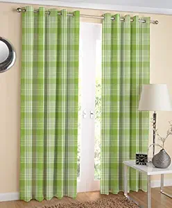 AIRWILL Cotton Checkered Curtain Finial with Bracket, 4 x 7 ft, Green, Pack of 2