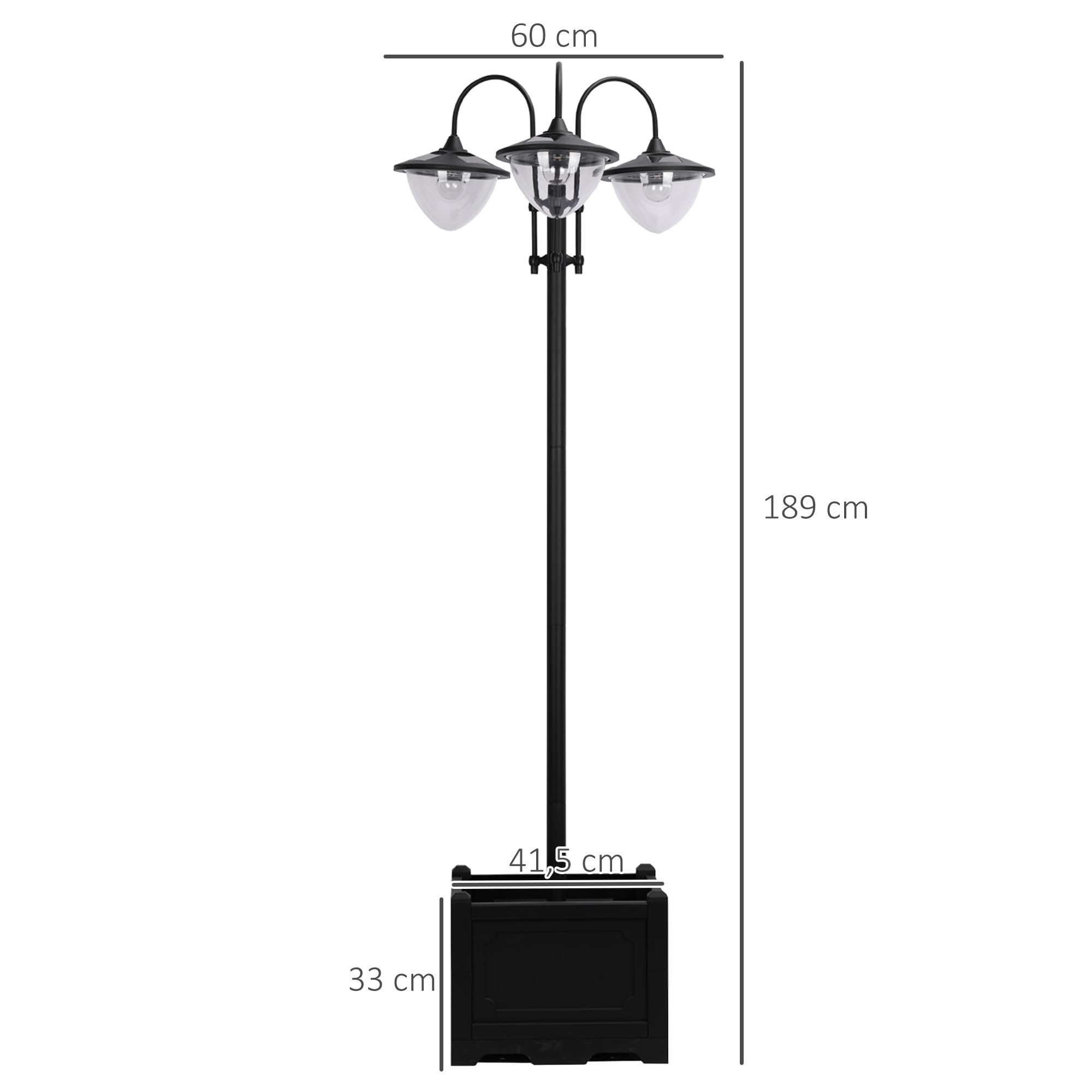 Outsunny Solar Laterne Stehleuchte Metall 189 cm IP44 Wasserdicht mit Blumentopf-Basis Schwarz