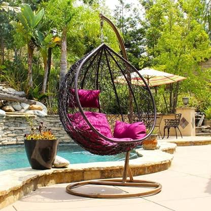 Flying Arrow Outdoor Furniture Single Seater Swing, Beautiful Swing with Stand (Brown Swing with Purple Cushion)