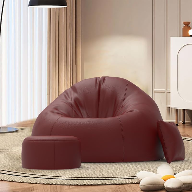Image of Biggie Bean Bag Chair with Beans Filled 4XL Comfort Fusion Bean Sofa-Designed for Relaxation-Finished with Stylish Appeal with Free Cushion & Footrest (Matching Color : Leatherette Maroon)
