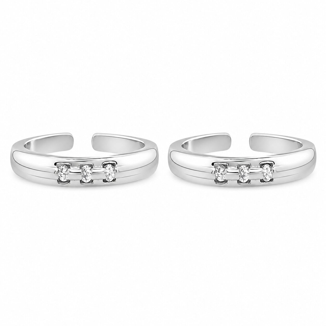 sahiba gems 925 Sterling Silver Adjustable Toe Rings for Women | White Sparkling Zircon Design Open Band Bichiya | Pair of 2 | Lightweight & Skin Friendly-picture-20