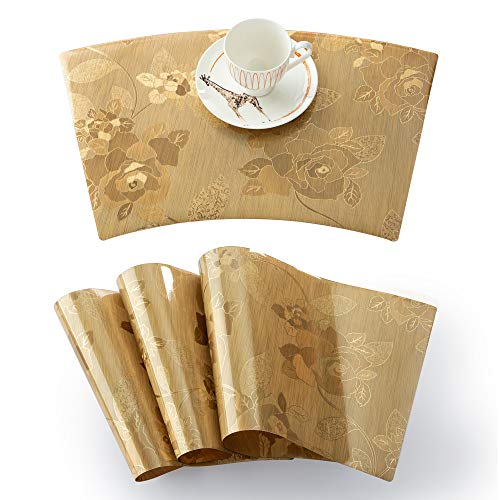 OSVINO Set of 4 Floral Print Wedge-Shaped Mats for Round Table Waterproof Non-Slip