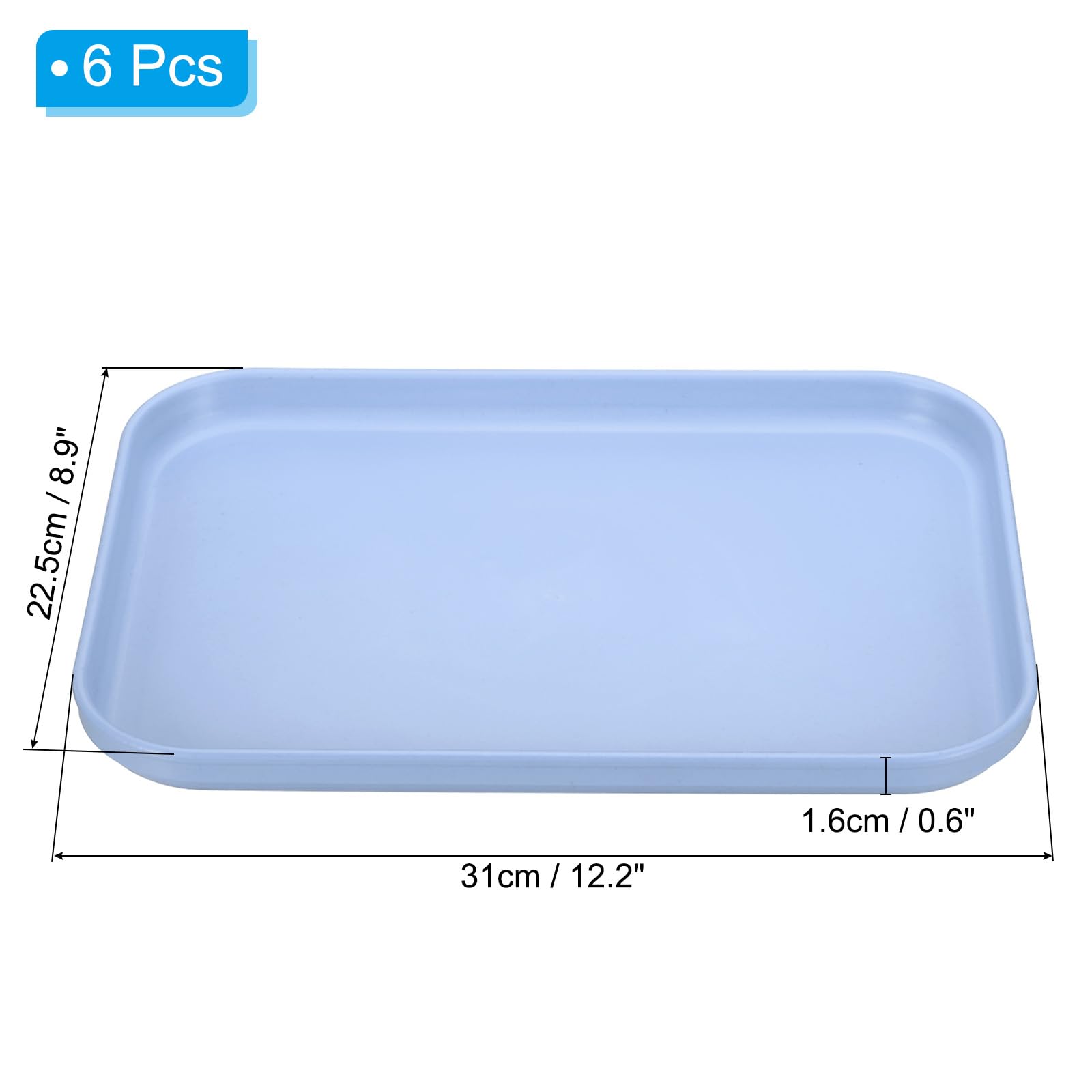 PATIKIL Bandeja de plástico para servir comida rápida, 6 piezas de 12.2 x 8.9 pulgadas, bandeja rectangular reutilizable para servir cafetería para fiestas, cocina, restaurante, azul claro