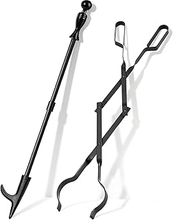 AMAGABELI GARDEN & HOME 32" Long Fire Pit Poker Stick and 26" Fireplace Tongs Tool Sets Log Grabber Christmas Gift for Firewood Campfire Bonfire Heavy Duty Iron Rustproof Indoor Outdoor Wood Stove