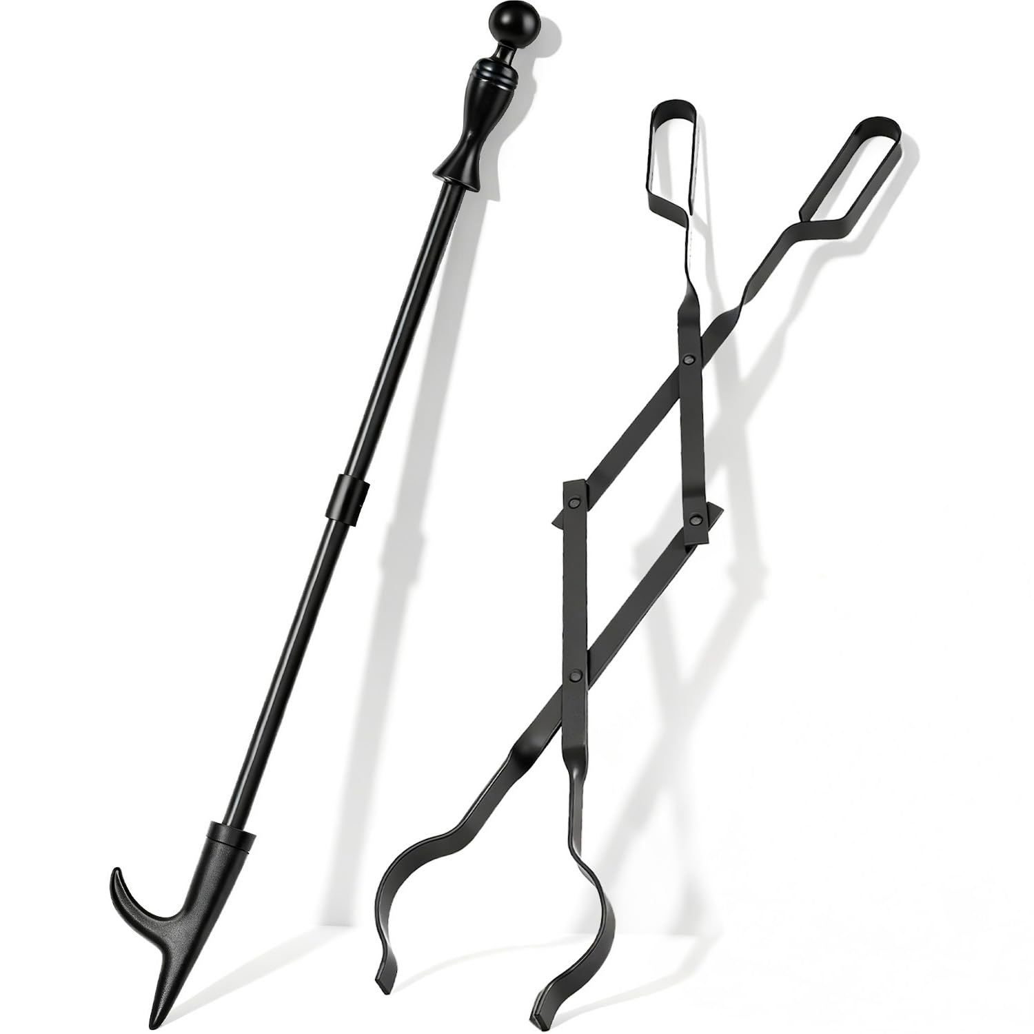 AMAGABELI GARDEN & HOME 32" Long Fire Pit Poker Stick and 26" Fireplace Tongs Tool Sets Log Grabber Christmas Gift for Firewood Campfire Bonfire Heavy Duty Iron Rustproof Indoor Outdoor Wood Stove