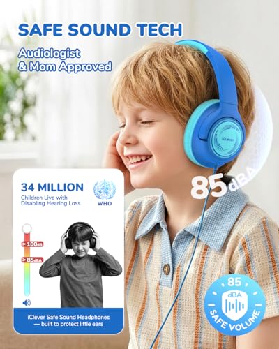 Image of iClever C371 USB C Kids Headphones with Cord for School Boys Girls Travel | SafeSound Tech3.0, Stereo Sound, Foldable, Durable Headband, Lightweight, Safe Wired Headphones for Kids, Ocean Blue