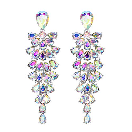 BriLove Women's Wedding Bridal Dangle Earrings for Party Prom Crystal Multi-Layer Teardrop Cluster Bling Earring