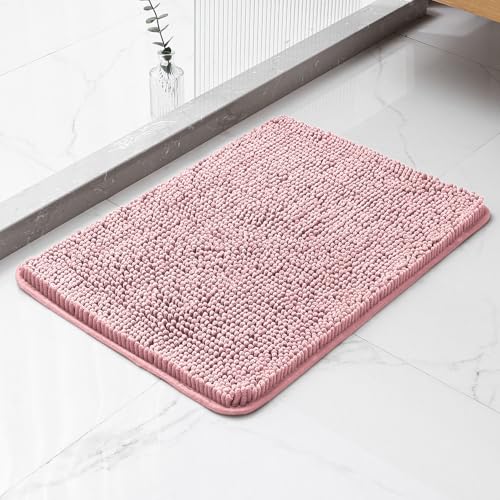 Kildoss Blush Bathroom Rugs 17"x24" - Plush Chenille Non-Slip Bath Mat - Absorbent, Washable, Soft and Thick Decor for Shower, Sink, Kitchen, Tub, Home Accessories