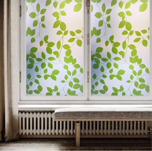 Image of WALLMATE Self Adhesive Window Film Frosted 3D Glass Door Window Frosted Film for Home /Office /Bathroom & Living Room Multicolor Frosted Film (16 x 175 Inch, Leaf Plant)