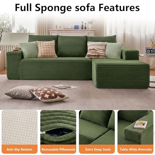 Image of Sectional Couches for Living Room Cloud Couch Sofa with L-Shape Couch in a Box Upholstered Boneless Couchs Modern Modular Sectional Couch with Chaise (Green,B-3 Seater-Right-Facing Chaise-96 inch)