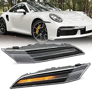 Sequential Amber LED Side Marker Lights for Porsche 911 992 Carrera Turbo Targa 2020 2021 2022 2023 up, Front Bumper Scrolling Led Turn Signal Indicator Blinker Lamps OEM Replacement (Clear Lens)